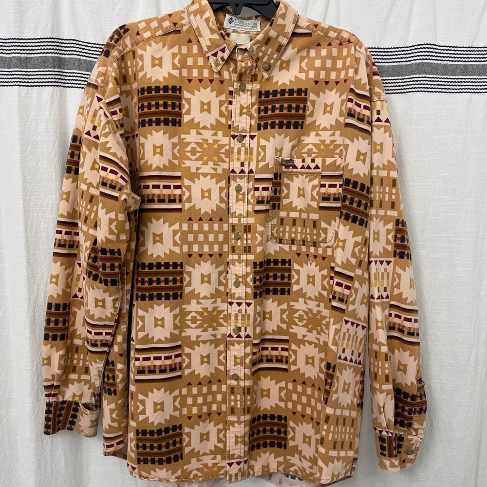 Columbia Vintage Chamois Flannel Shirt Size XXL? 27.5 P2P Aztec Southwestern